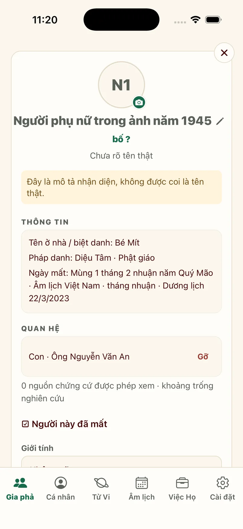 Màn sửa hồ sơ người thân