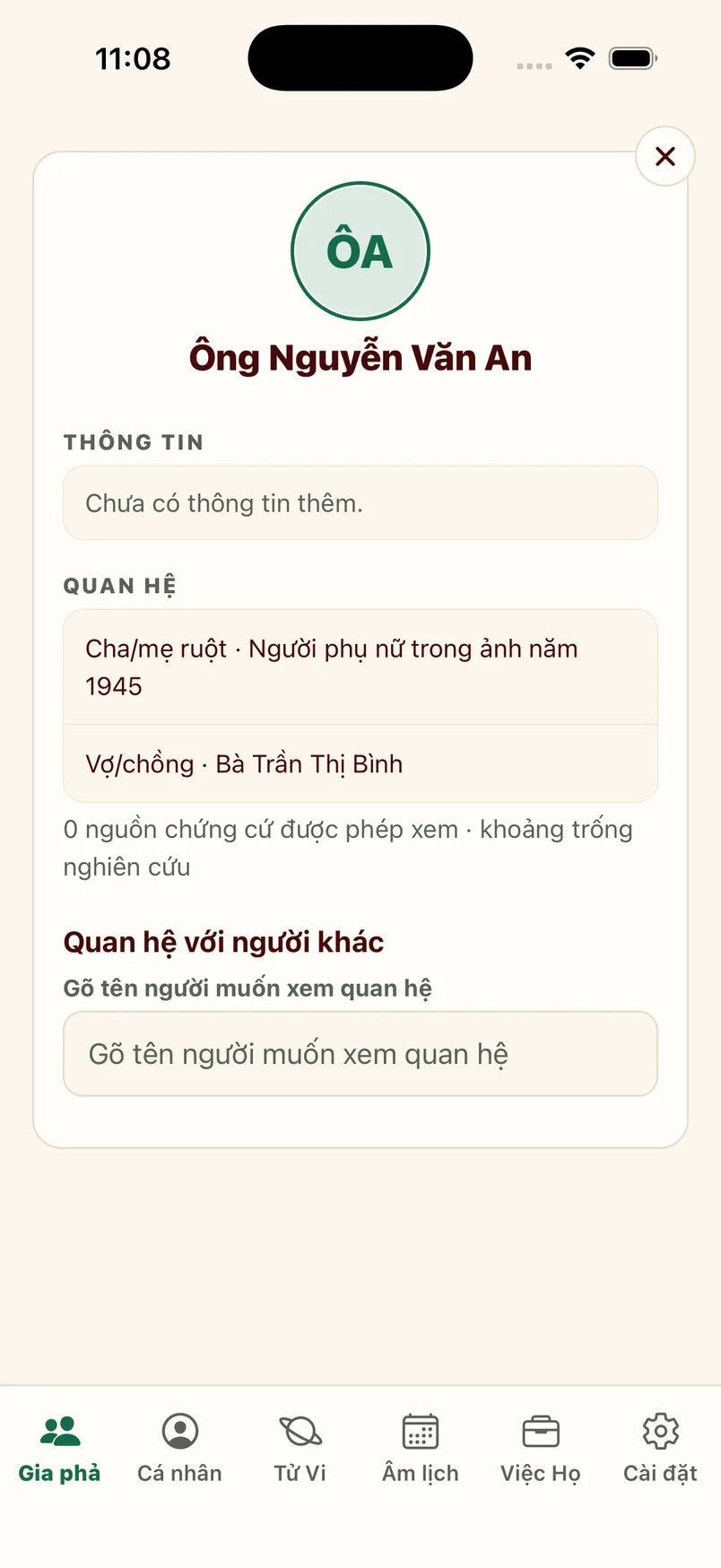 Hồ sơ một người thân