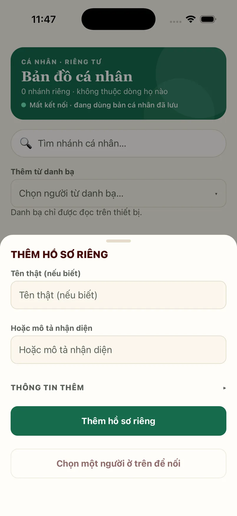 Biểu mẫu thêm người vào bản đồ cá nhân