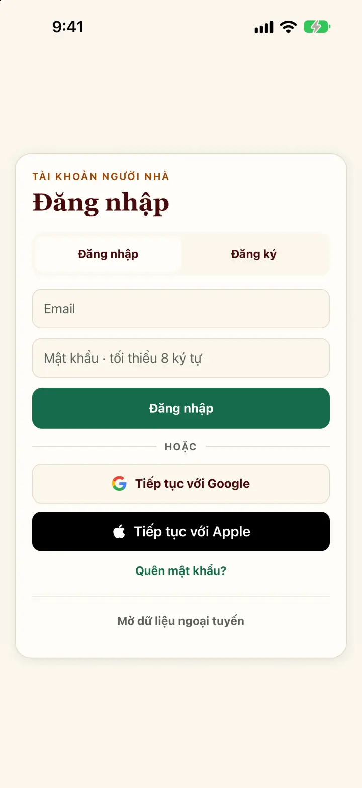 Người Nhà sign-in screen