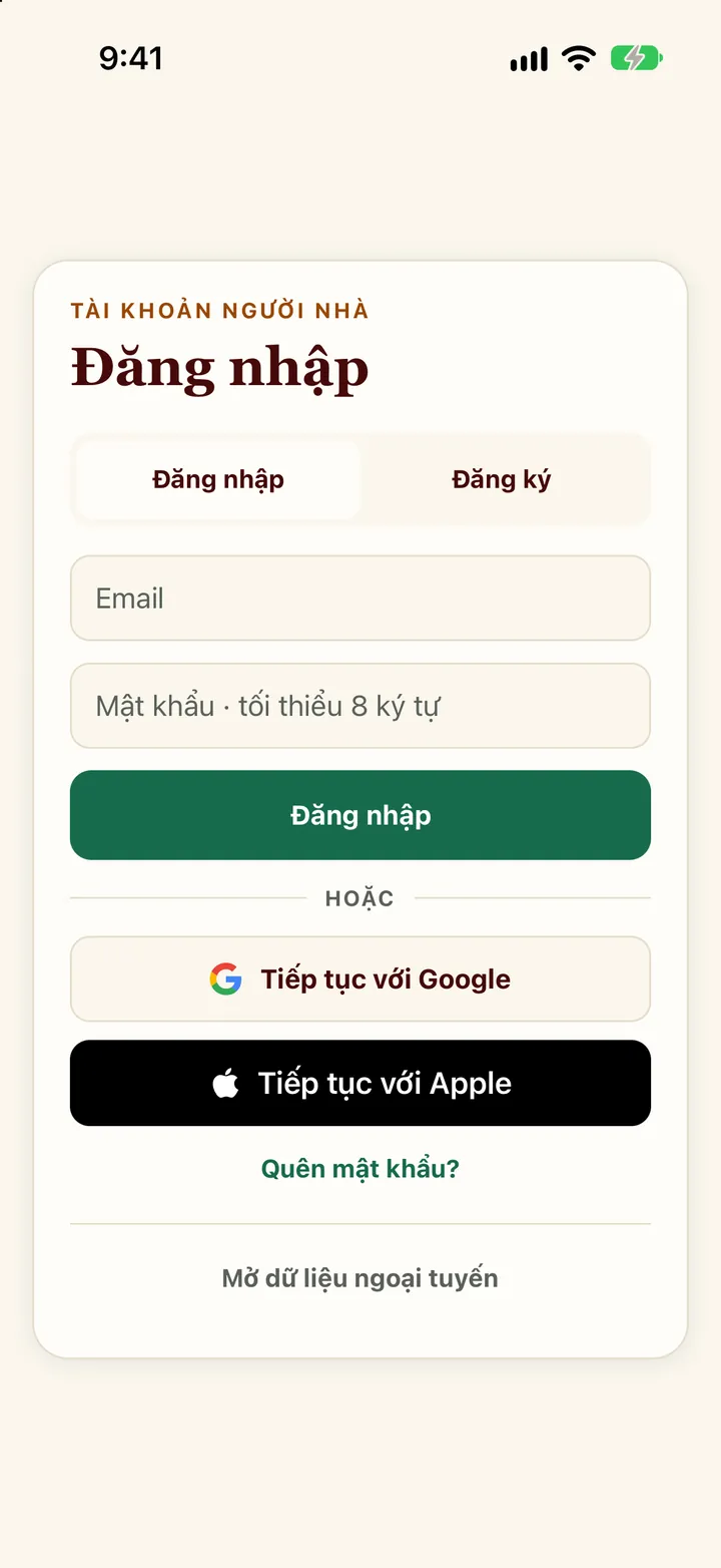Màn đăng nhập của app Người Nhà