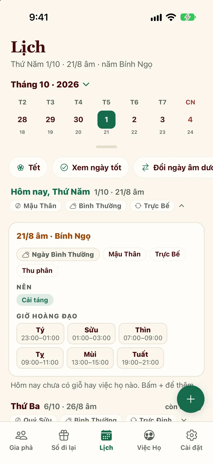 Tab Lịch với ngày âm hôm nay, giờ hoàng đạo và tiết khí