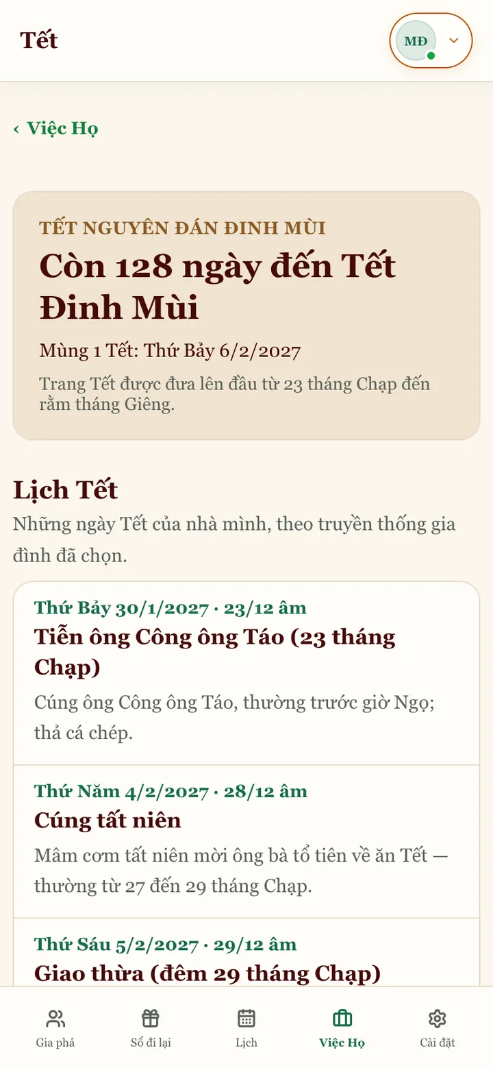 Trang Tết trên web: đếm ngược đến Tết và lịch các ngày Tết của gia đình